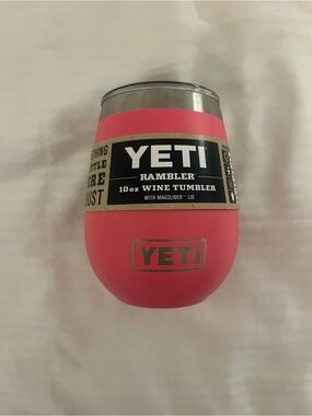 Yeti Rambler Wine Tumbler in Coral Pink with Silver Trim